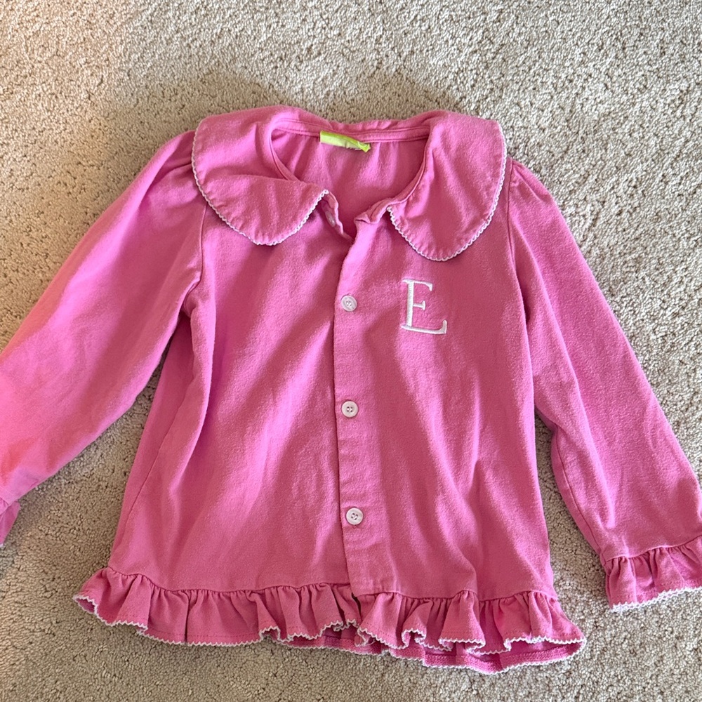 Girls Pink Ruffle-Trim Button Down Top